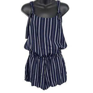 Roxy Sandy Break Stripe Romper Adjustable Strap Blue Shorts Sleeveless NWT New